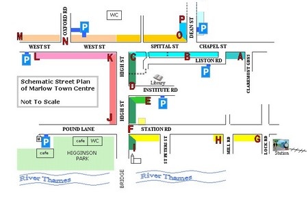 Schematic Street map - colour coded for location